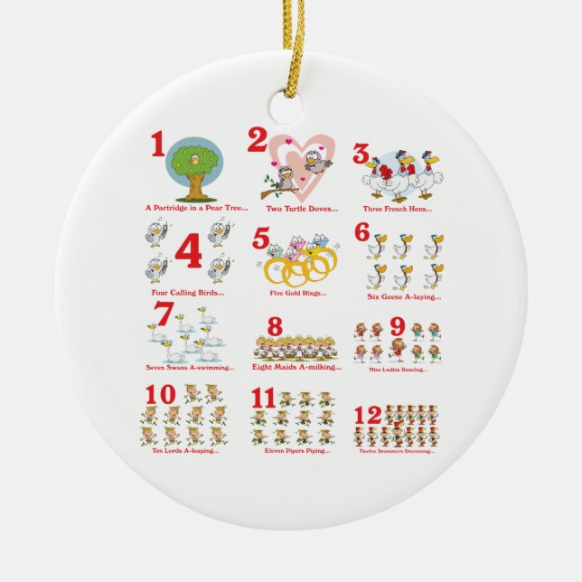 12 twelves days of christmas complete ceramic ornament (Front)