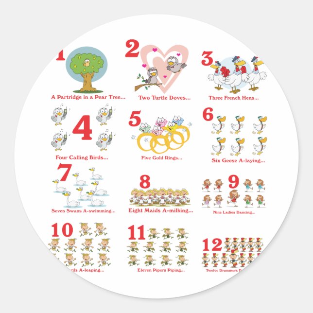 12 twelves days of christmas complete classic round sticker (Front)