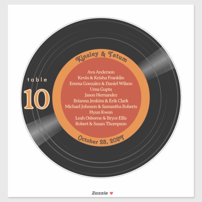 12" Vinyl Record Album Red Orange Seating Chart (Sheet)