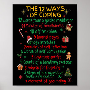 12 Ways Of Coping Funny Christmas Mental Health  Poster