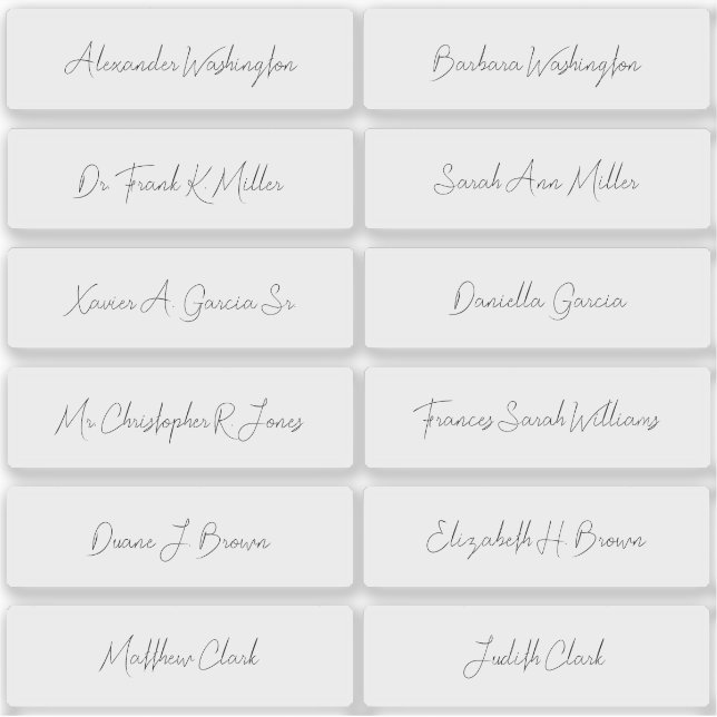 12 Wedding Guest Names Elegant Handwritten Script (Front)