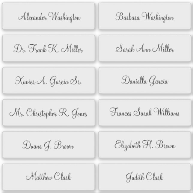 12 Wedding Guest Names Elegant Script (Front)