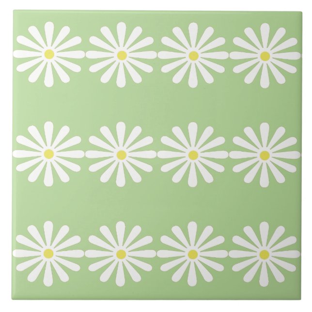 12 white daisies with yellow centres on mint green tile (Front)