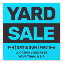 12 X 12 Neon Blue Yard Sale Sign With Stake