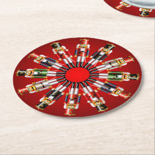 12 Xmas Nutcracker Toy Soldiers Round Paper Coaster