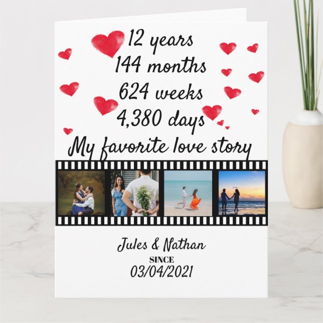 12 year anniversary film strip photo display card (Front)
