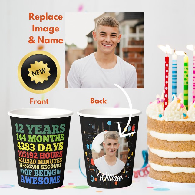 12 Year Old 12th Birthday 144 Months Personalized Paper Cups (Creator Uploaded)