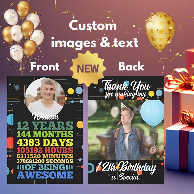 12 Year Old 12th Birthday 144 Months Personalized Thank You Card (Creator Uploaded)