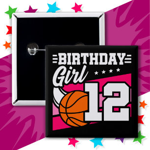 12 Year Old Basketball Party 12th Birthday Girl 2 Inch Square Button