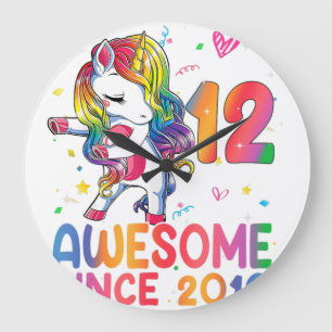 12 Year Old Gifts Girls Teens Dabbing Unicorn 12th Large Clock