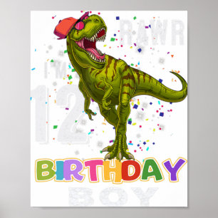 12 Year Old Gifts Kid 12th Birthday Boy Dinosaur R Poster