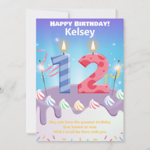 12 year old Happy Birthday card personalized
