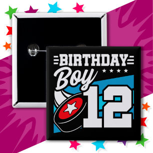 12 Year Old Hockey Party Theme 12th Birthday Boy 2 Inch Square Button