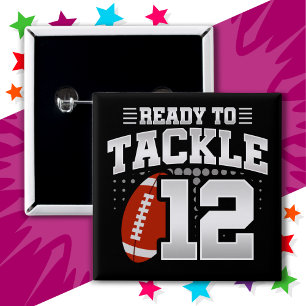 12 Year Old Tackle Football Party 12th Birthday 2 Inch Square Button