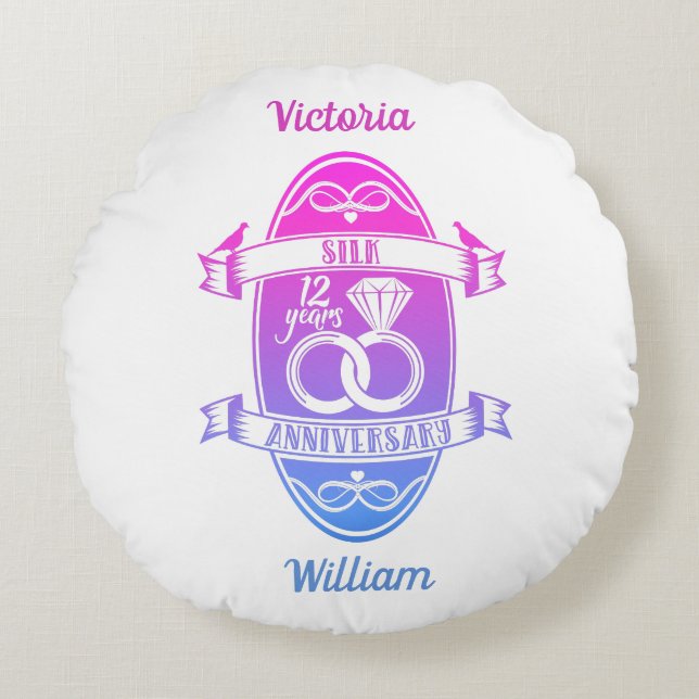 12 Year traditional Silk 12th wedding anniversary Round Pillow (Front)