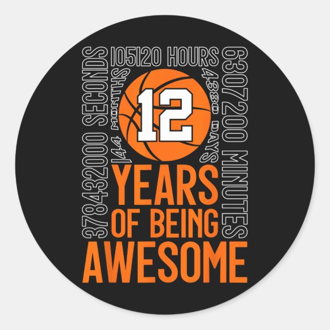 12 Years Of Being Awesome Sketll 12th Birthday  Classic Round Sticker (Front)