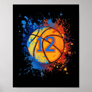 12 Years Old 12th Birthday Bysketbyll Gift For Boy Poster
