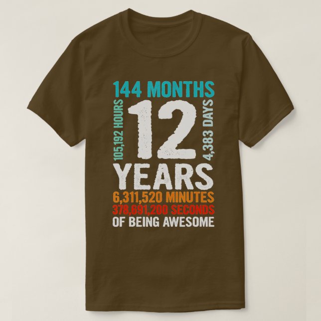 12 Years Old 12th Birthday Gift Retro Vintage 144  T-Shirt (Design Front)