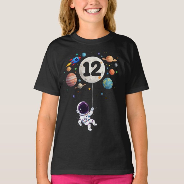 12 Years Old Birthday Astronaut 12th Birthday  T-Shirt (Front)