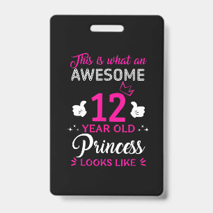 12 Years Old Birthday gift for princess girl Badge