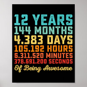 12 Years Old Birthday Quote Funny 12th B-Day Math Poster