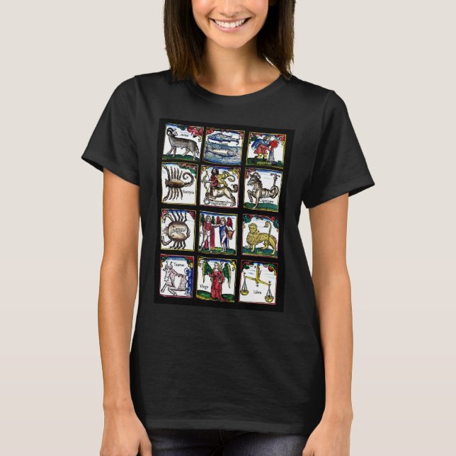 12 Zodiac Signs Birthday astrology symbols art T-Shirt (Front)