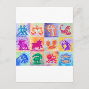 12 Zodiac signs pastel Postcard