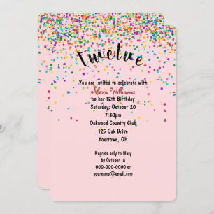 12e anniversaire Fête confetti Invitation