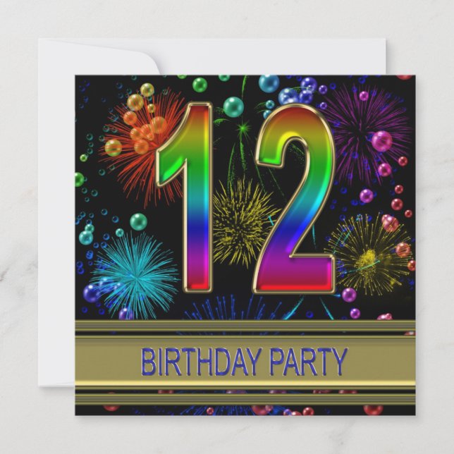 12e fête d'anniversaire Invitation avec bulles (Devant)