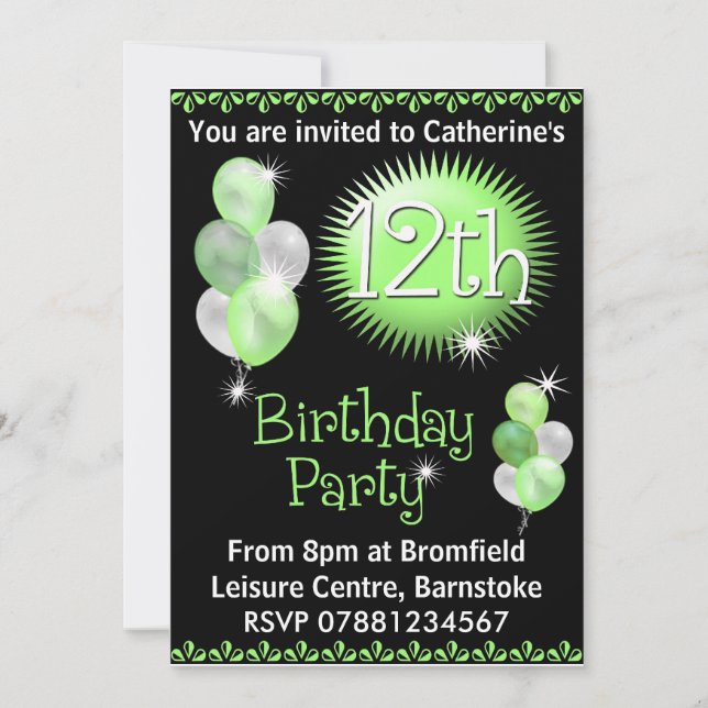 12ème Invitation de fête d'anniversaire (Devant)