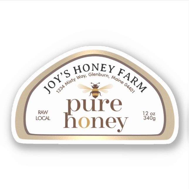 12oz Skep-shaped Honey Label Gold Border & Bee (Front)