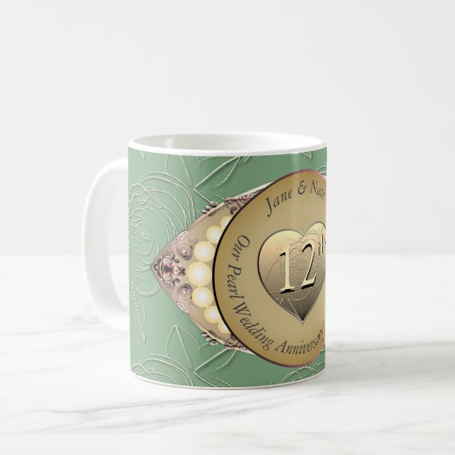 12th/30th Pearl & Green Wedding Anniversary  Coffee Mug (Front Left)