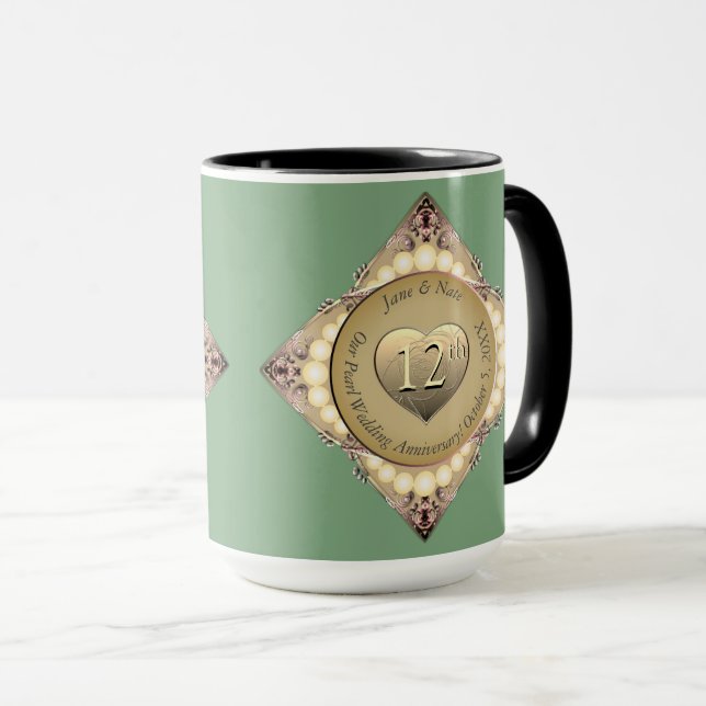 12th/30th Pearl & Green Wedding Anniversary  Mug (Front Right)