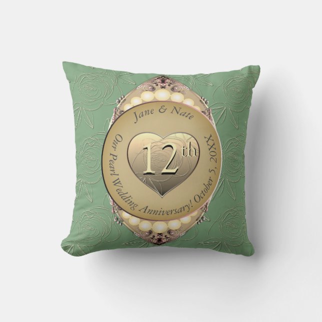 12th/30th Pearl & Green Wedding Anniversary  Throw Pillow (Front)