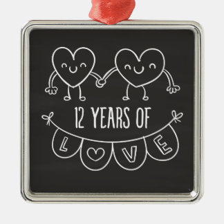12th Anniversary Gift Chalk Hearts Metal Ornament