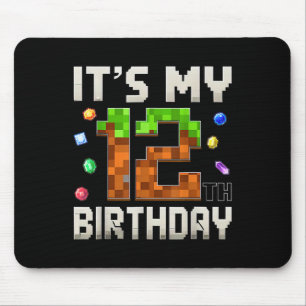 12th Birthday 12 Year Old Birthday Boy Gamer Pixel Mouse Pad