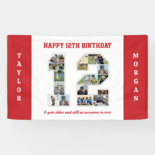12th Birthday Anniversary Number 12 Photo Collage Banner