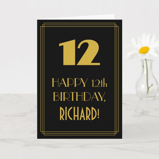 12th Birthday ~ Art Deco Inspired Look "12" & Name Card (Small Plant)