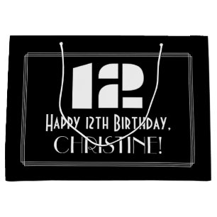 12th Birthday ~ Art Deco Inspired Look "12" + Name Large Gift Bag