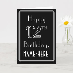 12th Birthday: Art Deco Style # 12 & Custom Name Card
