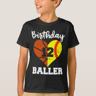 12th Birthday Baller Fun 12 Year Old Softball Bask T-Shirt