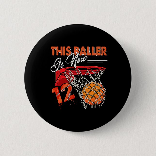 12th Birthday Basketball  Fun 12 Years Old Kids Gi 2 Inch Round Button (Front)