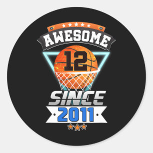12th Birthday Basketball Player Awesome Since 201 Classic Round Sticker