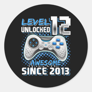 12th Birthday Boy Level 12 Gamer 12 Year Video Gam Classic Round Sticker