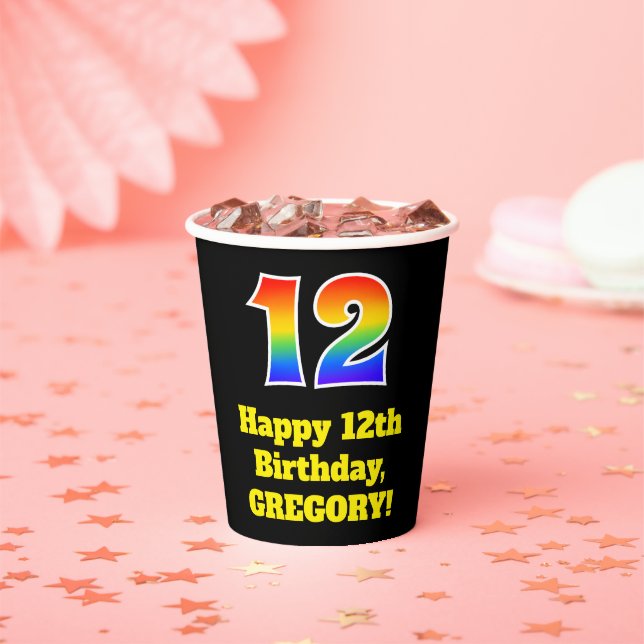 12th Birthday: Colourful, Fun, Exciting, Rainbow 1 Paper Cups (Insitu)