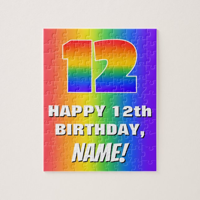 12th Birthday: Colourful, Fun Rainbow Pattern # 12 Jigsaw Puzzle (Vertical)