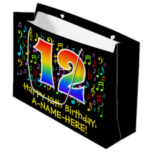 12th Birthday - Colourful Music Symbols, Rainbow 1 Large Gift Bag