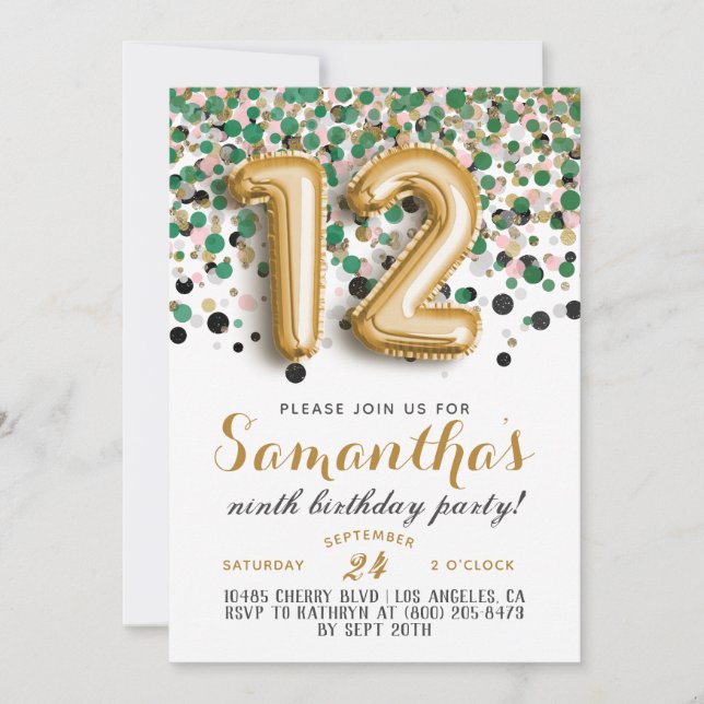 12th Birthday Confetti Invitation (Front)