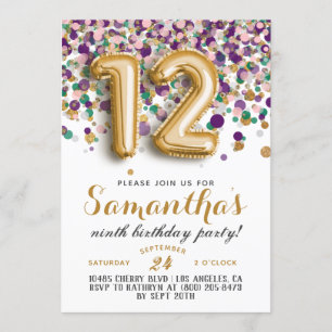 12th Birthday Confetti Invitation