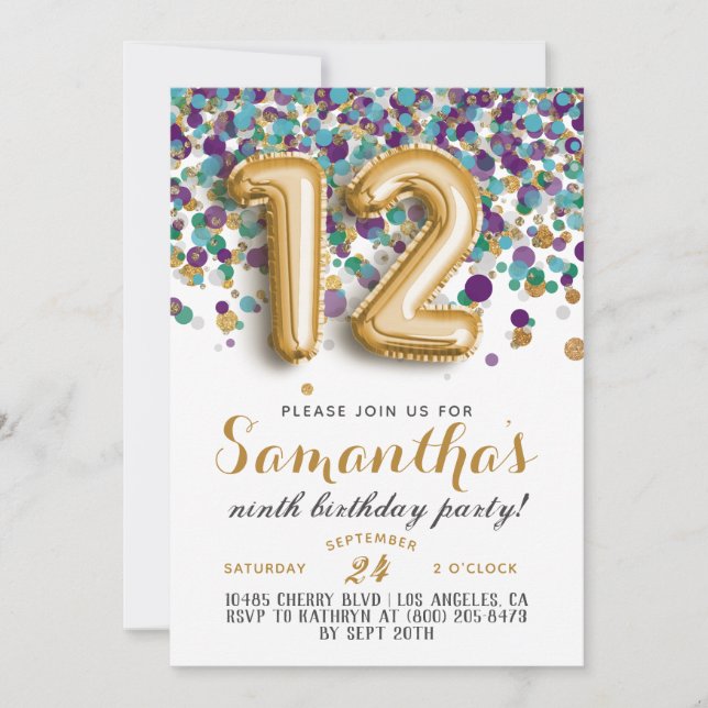 12th Birthday Confetti Invitation (Front)